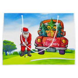 Golf Kerstman Sinterklaas met rode truck op groen Groot Cadeauzakje
