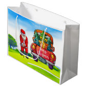 Golf Kerstman Sinterklaas met rode truck op groen Groot Cadeauzakje (Voorkant Gekanteld)