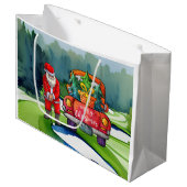 Golf Kerstman Sinterklaas met rode truck op groen Groot Cadeauzakje (Voorkant Gekanteld)