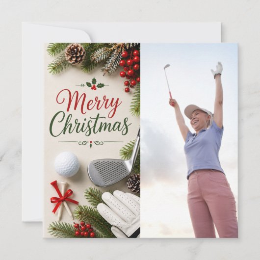 Golf Kerstmis Maak je eigen fotogolfer Feestdagenkaart (Voorkant)