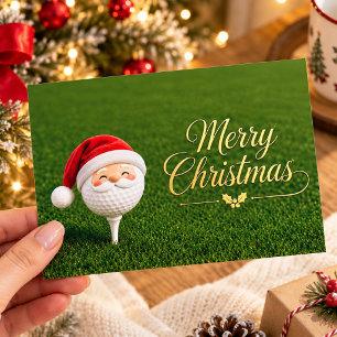 Golf Kerstmis met golfbal en tee met lint Feestdagenkaart