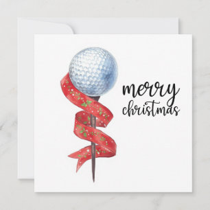 Golf Kerstmis met golfbal en tee met lint Feestdagenkaart