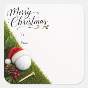 Golf Kerstmis met golfbal kerstman hoed op groen g Vierkante Sticker