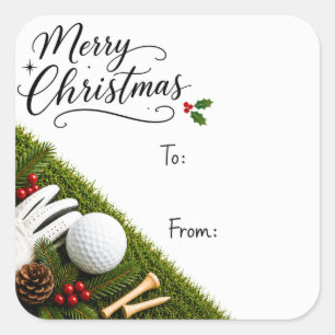 Golf Kerstmis met golfbal kerstman hoed op groen g Vierkante Sticker