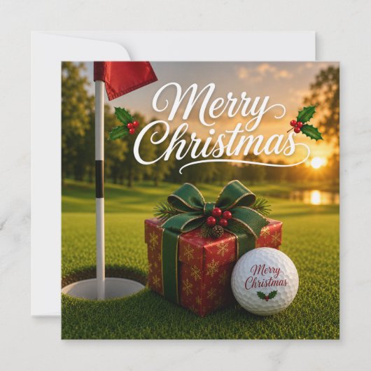 Golf Kerstmis met golfbal op groen gras Kaart (Voorkant)