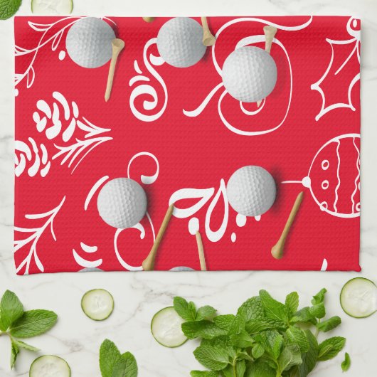 Golf Kerstmis met golfbal voor golfer Theedoek (Gevouwen)