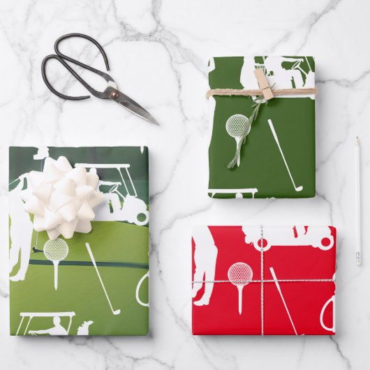 Golf Kerstmis met golfer rood en groen thema Inpakpapier Vel (Voorkant)