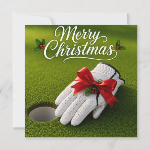 Golf Kerstmis met golfhandschoen op groen gras Kaart