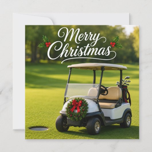 Golf Kerstmis met golfkar op groen gras Kaart (Voorkant)