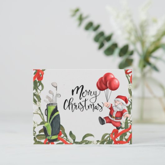 Golf Kerstmis met het runnen van Santa Claus golfi Briefkaart (Staand voorkant)