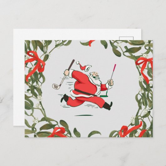 Golf Kerstmis met het runnen van Santa Claus golfi Briefkaart (Voorkant / Achterkant)