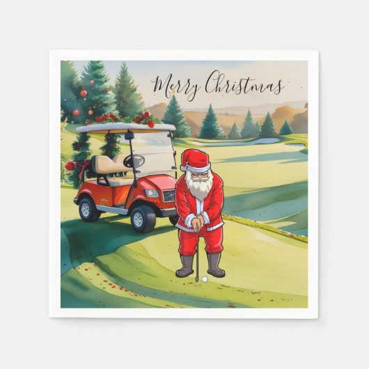 Golf Kerstmis met Kerstman golfen Servet (Voorkant)