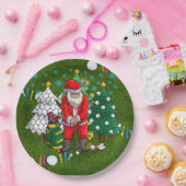 Golf Kerstmis met kerstman met golfbal Papieren Bordje (Feest)