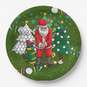 Golf Kerstmis met kerstman met golfbal Papieren Bordje