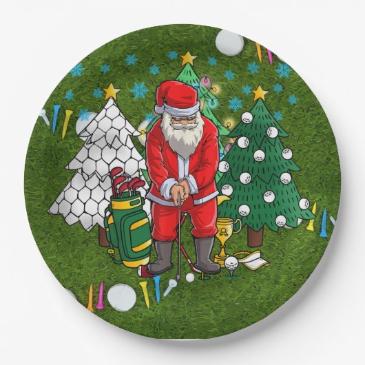 Golf Kerstmis met kerstman met golfbal Papieren Bordje (Voorkant)