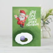 Golf Kerstmis met kerstman op groen gras Feestdagenkaart (Staand voorkant)
