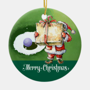 Golf Kerstmis met kerstman op groen gras Keramisch Ornament