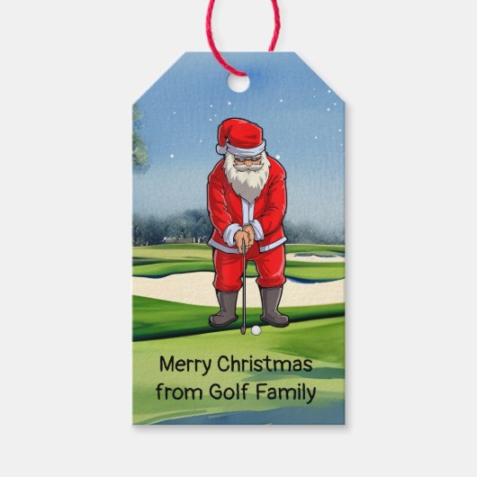 Golf Kerstmis met Santa Claus golfing Cadeaulabel (Voorkant)