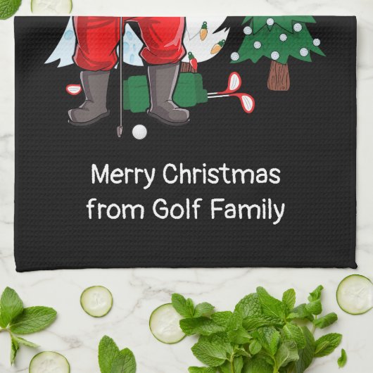 Golf Kerstmis met Santa Claus golfing Theedoek (Gevouwen)
