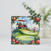 Golf Kerstmis met Santa rijden golfkar (Staand voorkant)