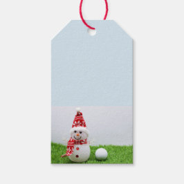 Golf Kerstmis met Sneeuwman en golfbal op groen Cadeaulabel