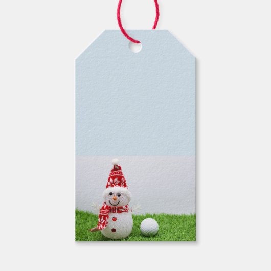 Golf Kerstmis met Sneeuwman en golfbal op groen Cadeaulabel (Voorkant)