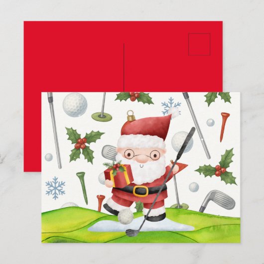 Golf Kerstmis Santa Claus GOLFING Briefkaart (Voorkant / Achterkant)