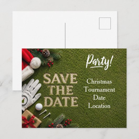 Golf Kerstmis save the date uitnodiging (Voorkant / Achterkant)
