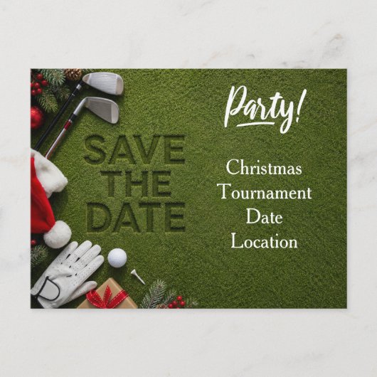 Golf Kerstmis save the date uitnodiging  (Voorkant)