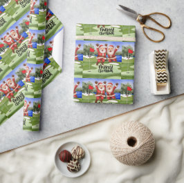 Golf Kerstmis Sinterklaas met vlag op groen Cadeaupapier
