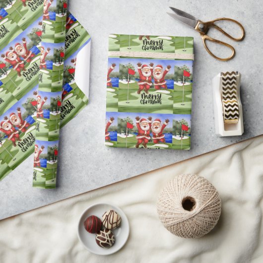 Golf Kerstmis Sinterklaas met vlag op groen Cadeaupapier (Crafts)