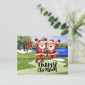 Golf Kerstmis Sinterklaas met vlag op groen Feestdagenkaart (Staand voorkant)