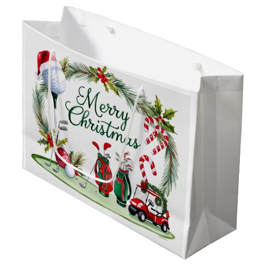 Golf Kerstmis thema geschenken voor golfer Groot Cadeauzakje (Voorkant Gekanteld)