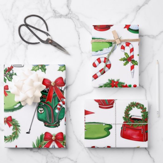 Golf Kerstmis thema geschenken voor golfer Inpakpapier Vel (Voorkant)