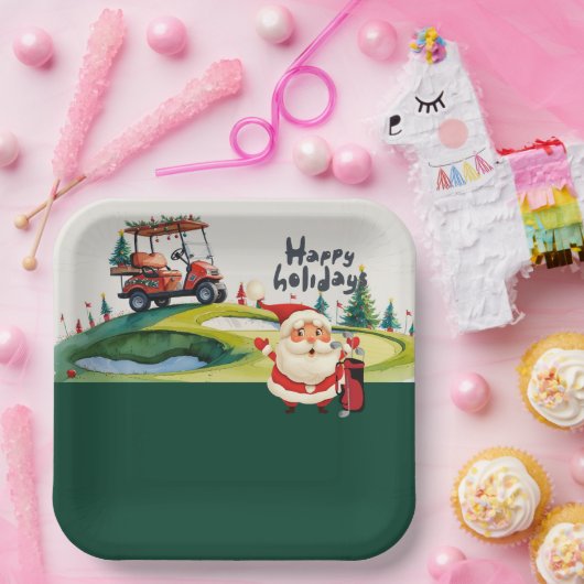 Golf Kerstmis thema met Santa Claus golfen Papieren Bordje (Feest)