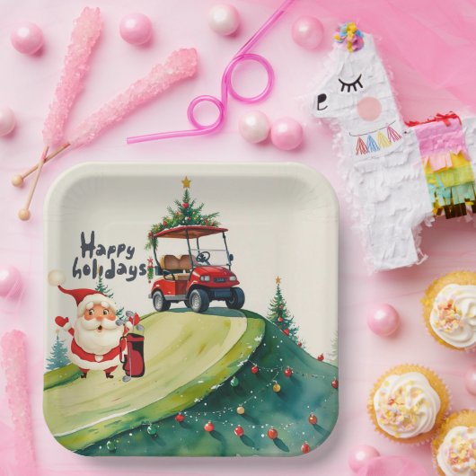 Golf Kerstmis thema met Santa Claus golfen Papieren Bordje (Feest)