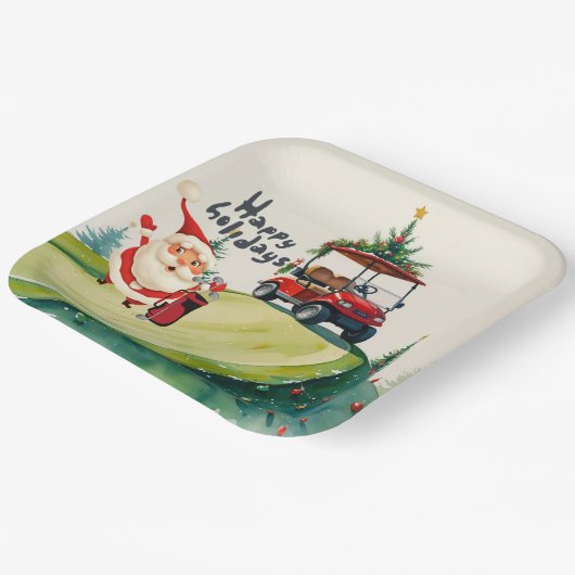 Golf Kerstmis thema met Santa Claus golfen Papieren Bordje (Gebogen)