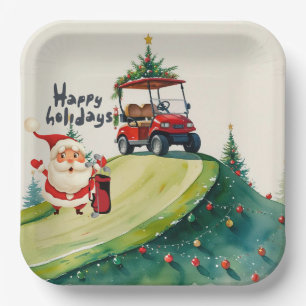 Golf Kerstmis thema met Santa Claus golfen Papieren Bordje