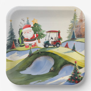 Golf Kerstmis thema met Santa Claus golfen Papieren Bordje