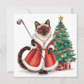 Golf Kerstmis thema met Siamese Cat Golfer Feestdagenkaart (Voorkant)