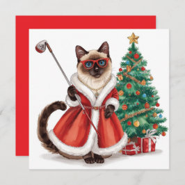 Golf Kerstmis thema met Siamese Cat Golfer Feestdagenkaart