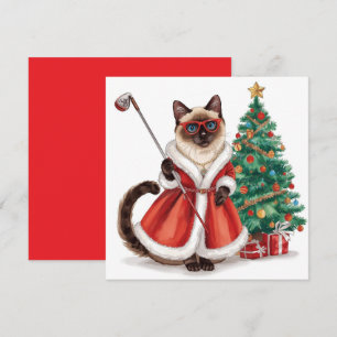 Golf Kerstmis thema met Siamese Cat Golfer Feestdagenkaart