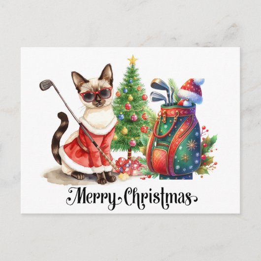 Golf Kerstmis thema met Siamese Cat Golfer Feestdagenkaart (Voorkant)