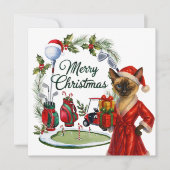 Golf Kerstmis thema met Siamese Cat Golfer Feestdagenkaart (Voorkant)
