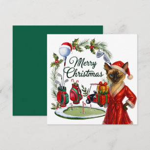 Golf Kerstmis thema met Siamese Cat Golfer Feestdagenkaart