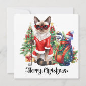 Golf Kerstmis thema met Siamese Cat Golfer Feestdagenkaart (Voorkant)