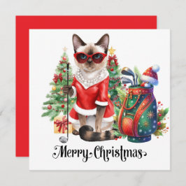Golf Kerstmis thema met Siamese Cat Golfer Feestdagenkaart