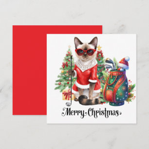 Golf Kerstmis thema met Siamese Cat Golfer Feestdagenkaart