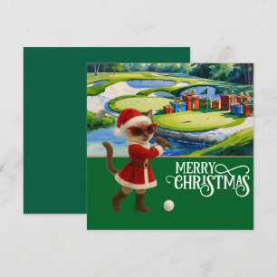 Golf Kerstmis thema met Siamese Cat Golfer Feestdagenkaart