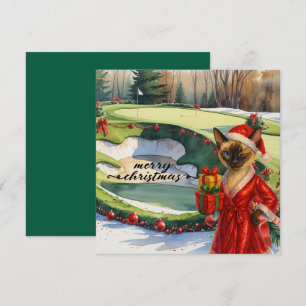 Golf Kerstmis thema met Siamese Cat Golfer Feestdagenkaart